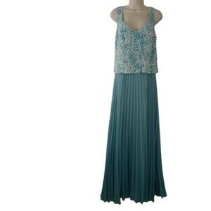 Alex Evenings Womens 2 PC Pleated Maxi Jacket Dress in Caribbean Seafoam 10 New